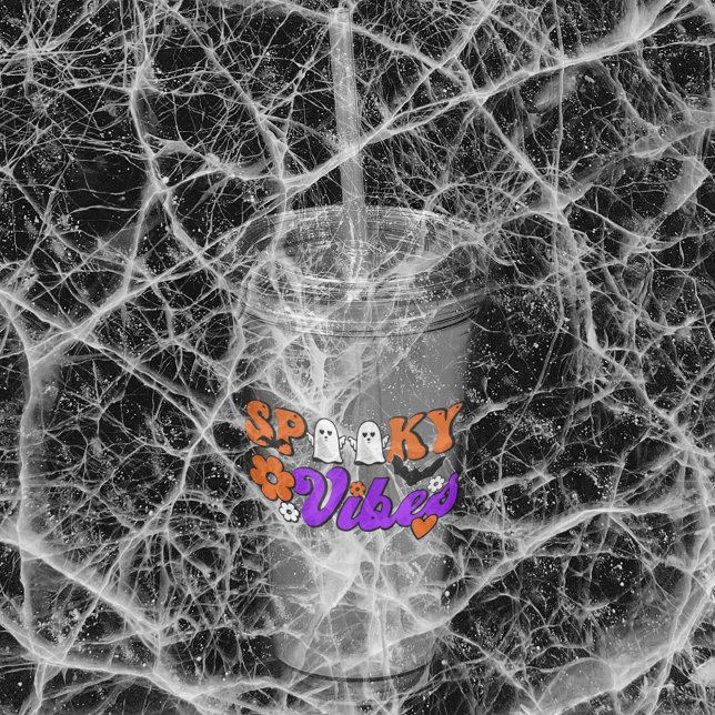 Copo De Acrílico Spooky Vibes Ghosts (Get into the spirit of Halloween with this cute Spooky Vibes acrylic tumbler.)