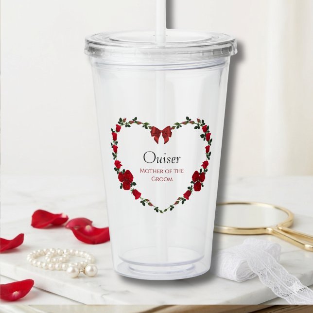 Copo De Acrílico Stylish Red Roses Mother of Groom Gift (Custom Mother of the Groom Tumbler with Romantic Red Rose Heart Floral Wreath)