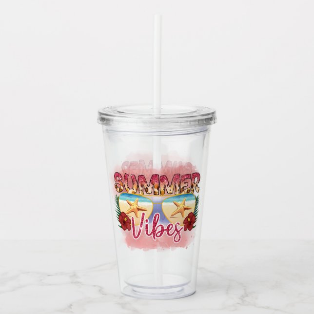 Copo De Acrílico Summer Vibes | Design de óculos de sol da praia co (Frente)