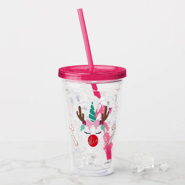 Copo De Acrílico Taça Plástica de Unicórnio de Natal com palha (Gelo frontal)