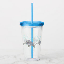 Copo De Acrílico Tartaruga-do-mar, Cuta e Desenho Original Colorido