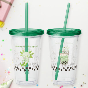 Copo De Acrílico Tea de Leite de Boba Axolotl Verde Adorável