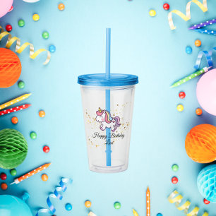 Copo De Acrílico tema de aniversário unicorn