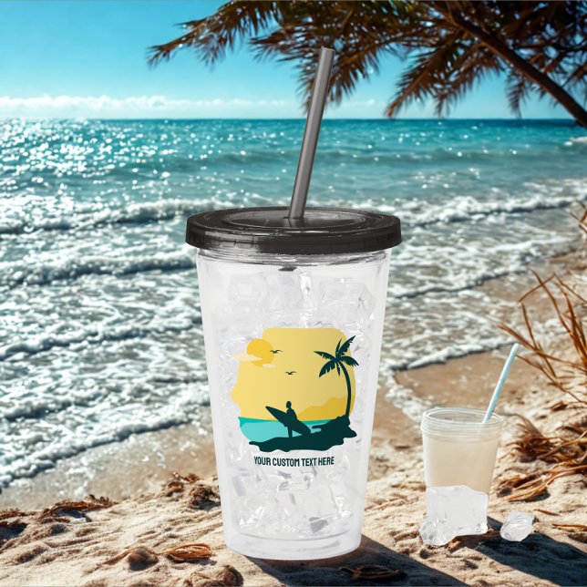 Copo De Acrílico Texto Personalizado Moderno Verão Surfer Tropical  (Modern custom text surfer acrylic tumbler )