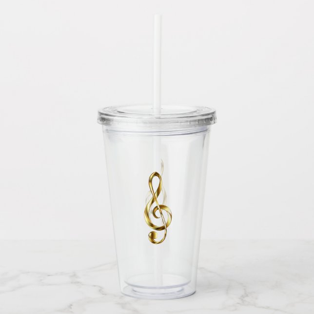 Copo De Acrílico Treble Clave de Sol de Ouro Música (Frente)