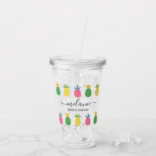 Copo De Acrílico Trendy Tropical Pineapple Bridesmaid Name