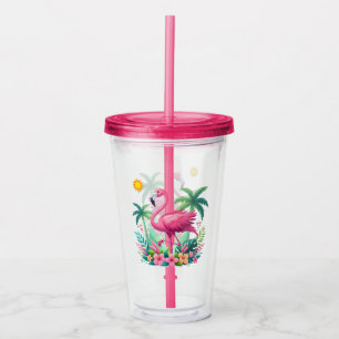 Copo De Acrílico Tropical/Flórida rosa flamingo
