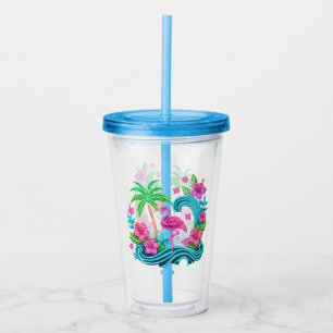 Copo De Acrílico Tropical Neon Flamingo