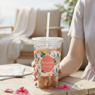 Copo De Acrílico Tropical Peach e Verde Damas de Honra