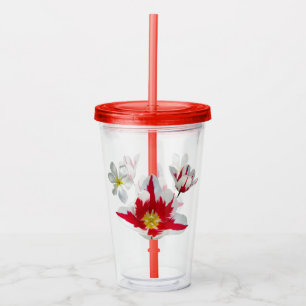 Copo De Acrílico Tulipas brancas e vermelhas Tumbler acrílico