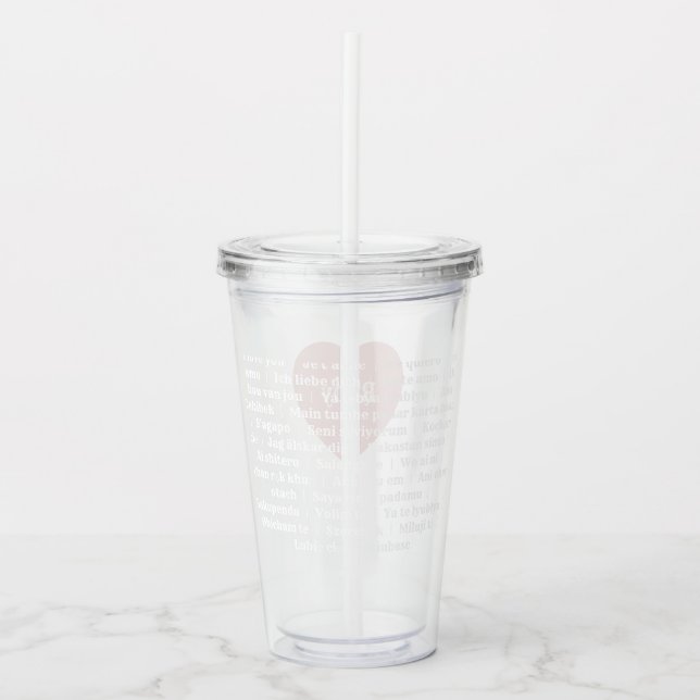 Copo De Acrílico Tumbler Acrílico com Amor Multilíngue Rosa (Frente)