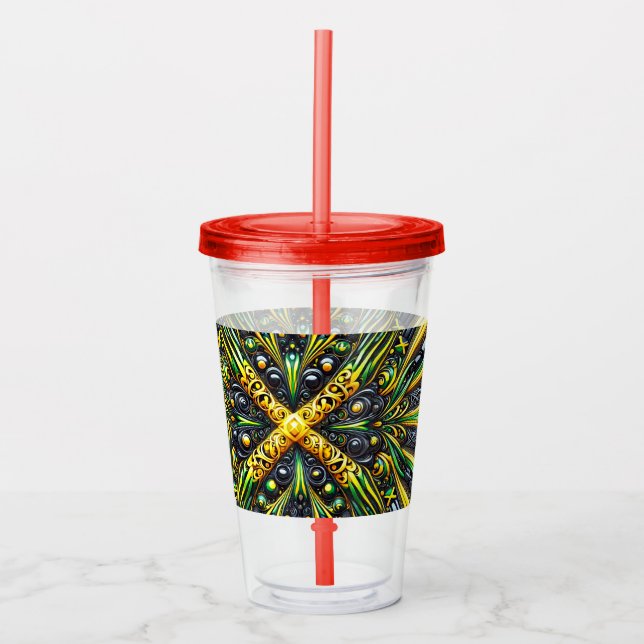 Copo De Acrílico Tumbler acrílico com Design de cores jamaicanas (Frente)