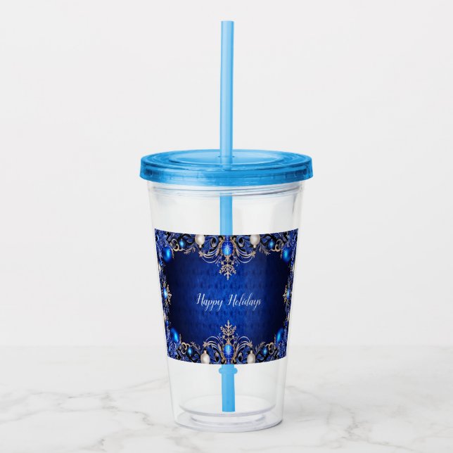 Copo De Acrílico Tumbler Acrílico de Feriado Azul Decorativo (Frente)