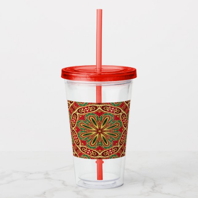 Copo De Acrílico Tumbler Acrílico de Feriado Dourado Vermelho (Frente)