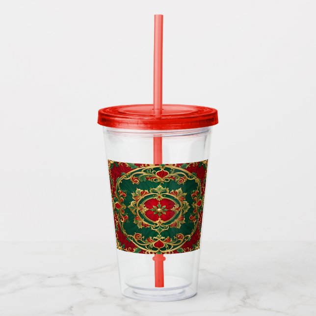 Copo De Acrílico Tumbler Acrílico de Feriado Verde Vermelho (Frente)
