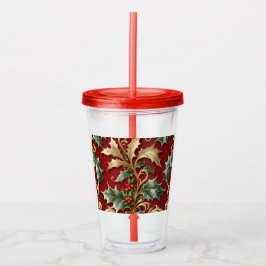 Copo De Acrílico Tumbler Acrílico de Feriado Vermelho, Folhas Verde