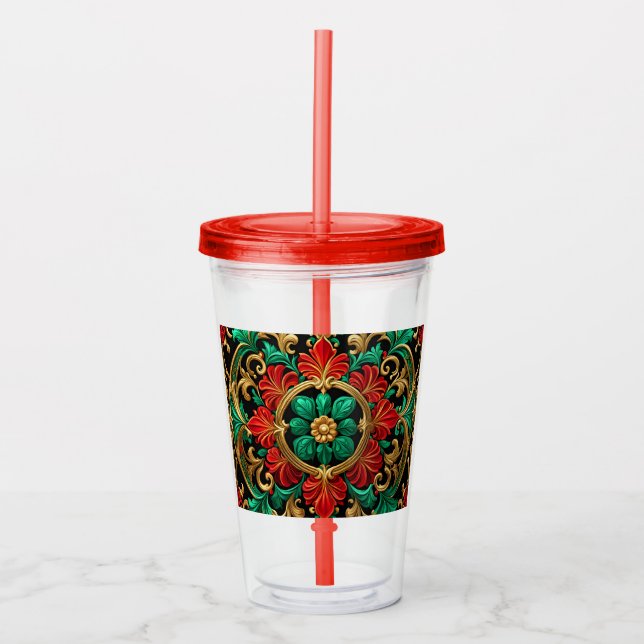 Copo De Acrílico Tumbler Acrílico de Feriado Vermelho Verde (Frente)