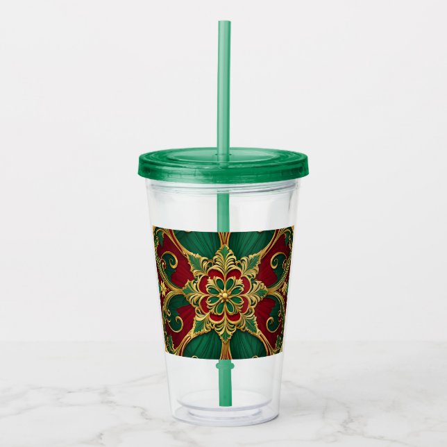Copo De Acrílico Tumbler Acrílico de Feriado Vermelho Verde (Frente)