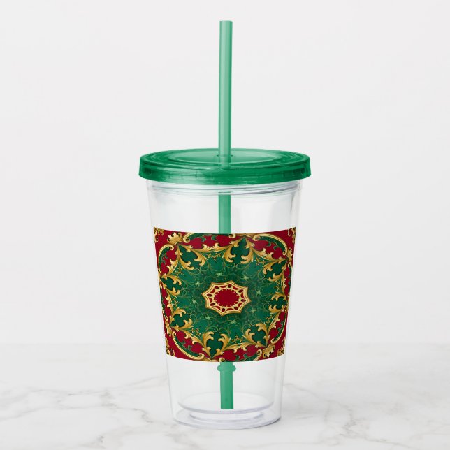 Copo De Acrílico Tumbler Acrílico de Feriado Vermelho Verde (Frente)