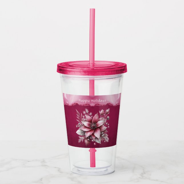 Copo De Acrílico Tumbler Acrílico Feriado Floral Rosa (Frente)