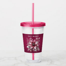 Copo De Acrílico Tumbler Acrílico Feriado Floral Rosa