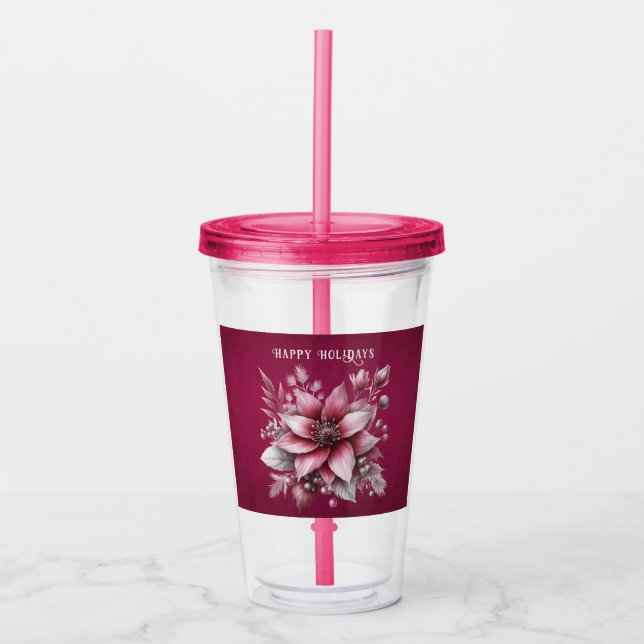 Copo De Acrílico Tumbler Acrílico Feriado Floral Rosa (Frente)