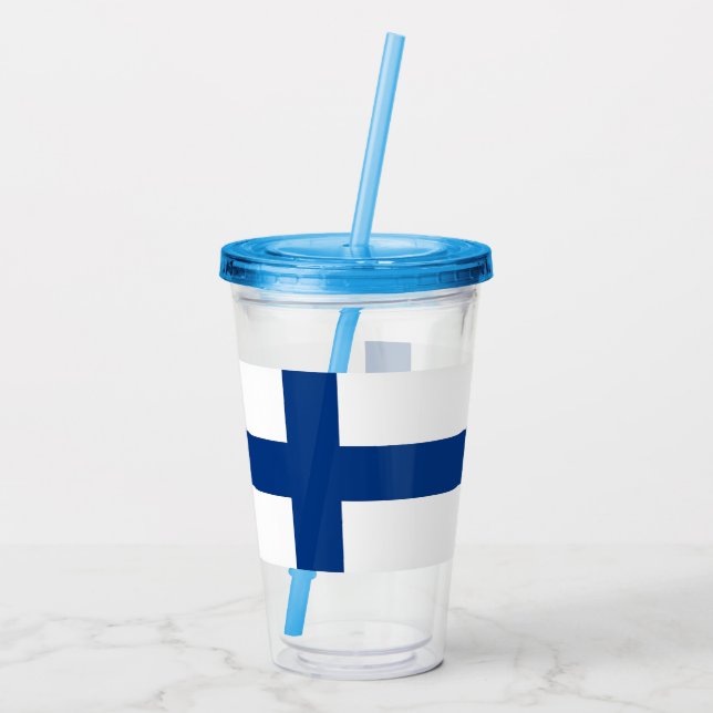 Copo De Acrílico Tumbler Acrílico Patriótico com bandeira da Finlân (Verso)