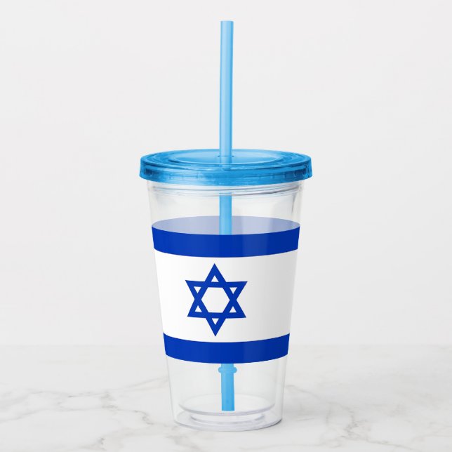 Copo De Acrílico Tumbler Acrílico Patriótico com bandeira de Israel (Frente)