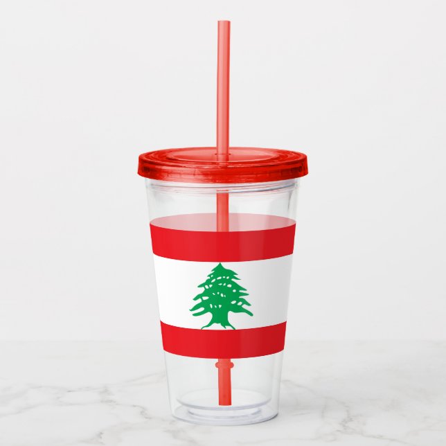 Copo De Acrílico Tumbler Acrílico Patriótico com bandeira do Líbano (Frente)