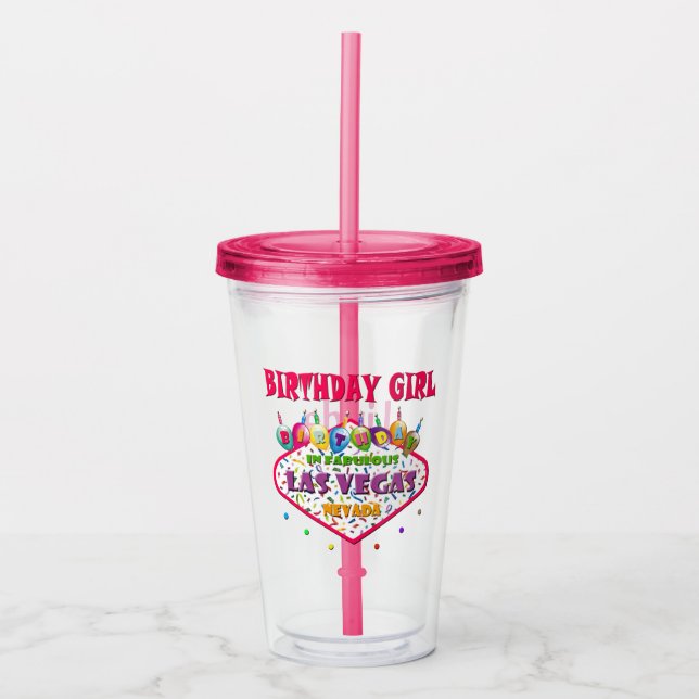 Copo De Acrílico Tumbler da Garota de Aniversário de Las Vegas (Frente)
