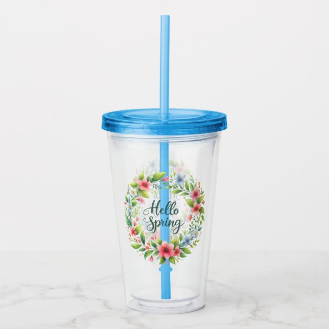 Copo De Acrílico Tumbler de Acrílico - Bebidas Florais de Primavera (Frente)