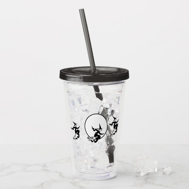 Copo De Acrílico Tumbler de Acrílico - Bruxas Voadoras e Lua Cheia (Gelo frontal)