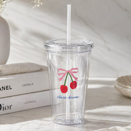 Copo De Acrílico Tumbler de Acrílico | Laço Charmoso de Cereja Fofo