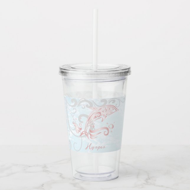Copo De Acrílico Tumbler de acrílico personalizado de golfinho rosa (Frente)