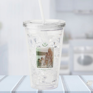 Copo De Acrílico Tumbler de Foto da Família Monograma Wreath