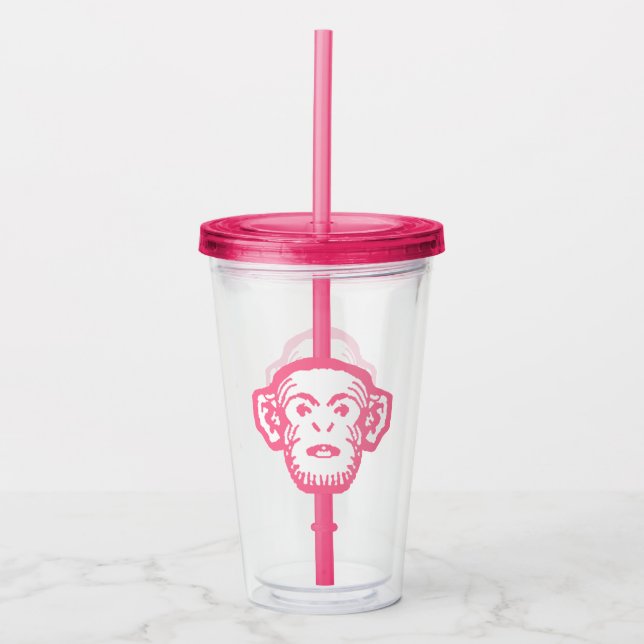 Copo De Acrílico Tumbler de Macaco Rosa (Frente)