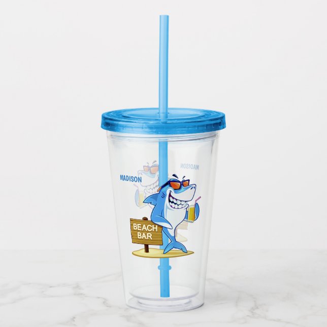 Copo De Acrílico Tumbler de nome personalizado de Shark engraçado (Frente)