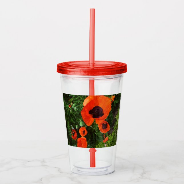 Copo De Acrílico Tumbler de Poppies Vermelhos (Frente)