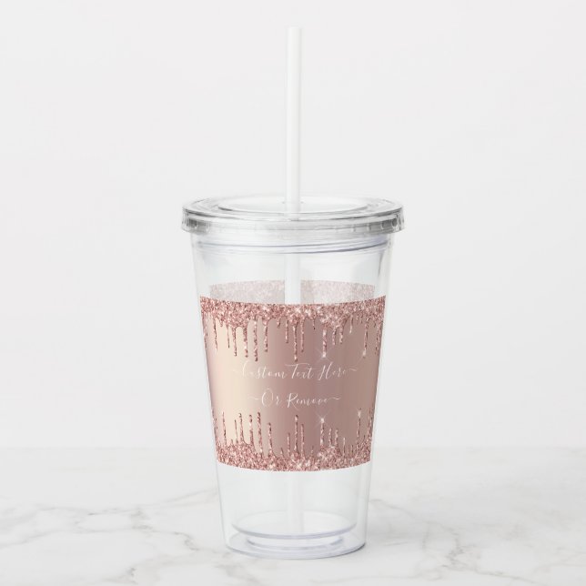 Copo De Acrílico Tumbler de Texto Personalizado da Glitter Dourado  (Frente)