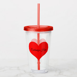 Copo De Acrílico Tumbler Design do Coração Vermelho Personalizado