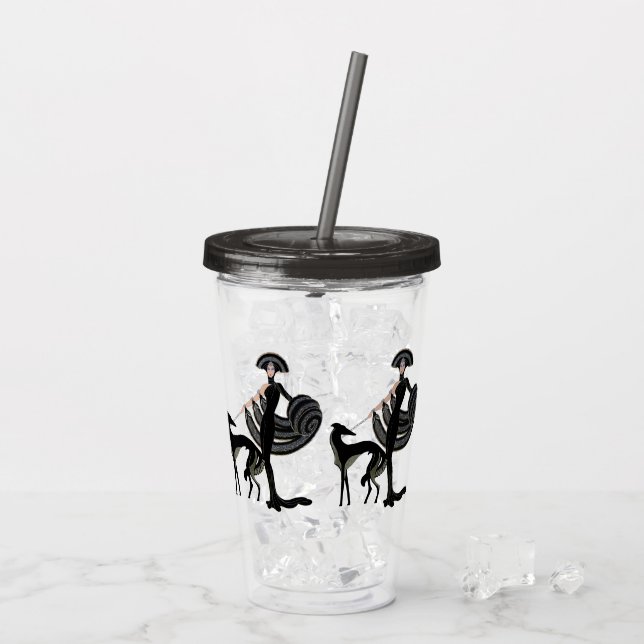 Copo De Acrílico Tumbler em acrílico Deco Borzoi (Gelo traseiro)