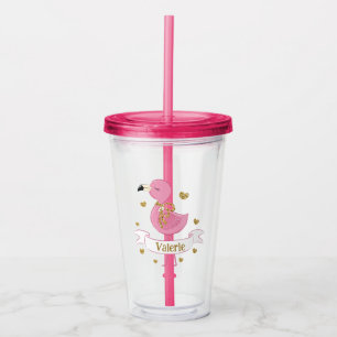 Copo De Acrílico Tumbler Flamingo Rosa com Nome Personalizado