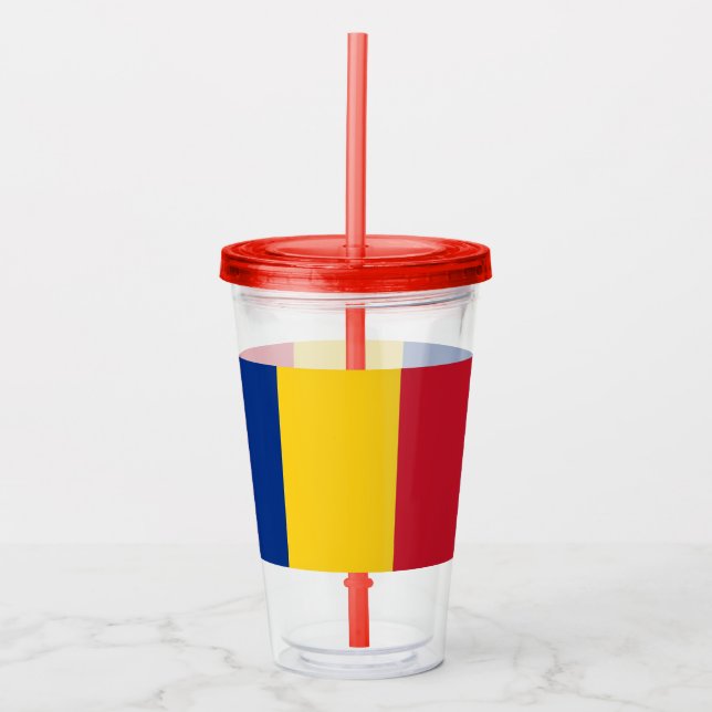 Copo De Acrílico Tumbler Patriótico Acrílico com bandeira da Romêni (Frente)