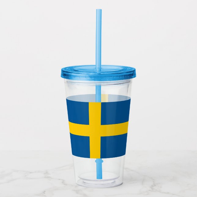 Copo De Acrílico Tumbler Patriótico com bandeira da Suecia (Frente)