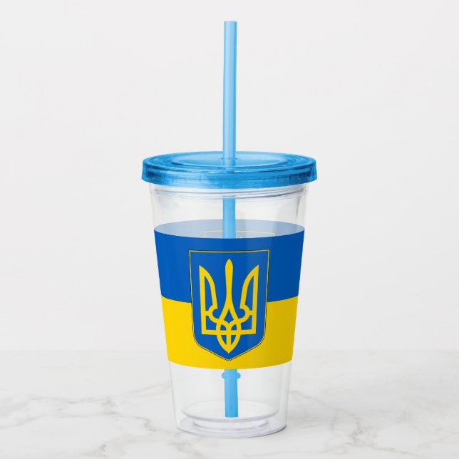 Copo De Acrílico Tumbler Patriótico com bandeira da Ucrânia (Frente)