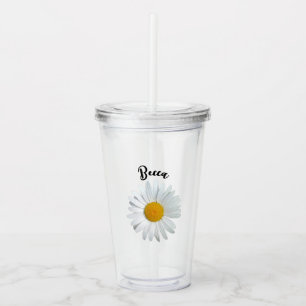 Copo De Acrílico Tumbler Personalizado com Flor de Margarida Branca