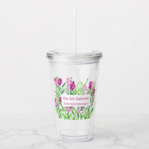 Copo De Acrílico Tumbler Rosa Floral Personalizado "Você É Incrível