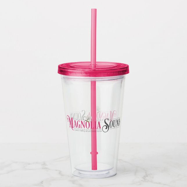 Copo De Acrílico Tumbler Som Magnolia Rosa (Frente)