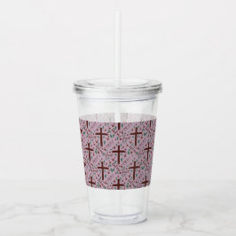 Copo De Acrílico Tumbler Transparente com Cruz Quaresmal Desenhada 