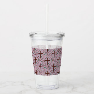 Copo De Acrílico Tumbler Transparente com Cruz Quaresmal Desenhada 